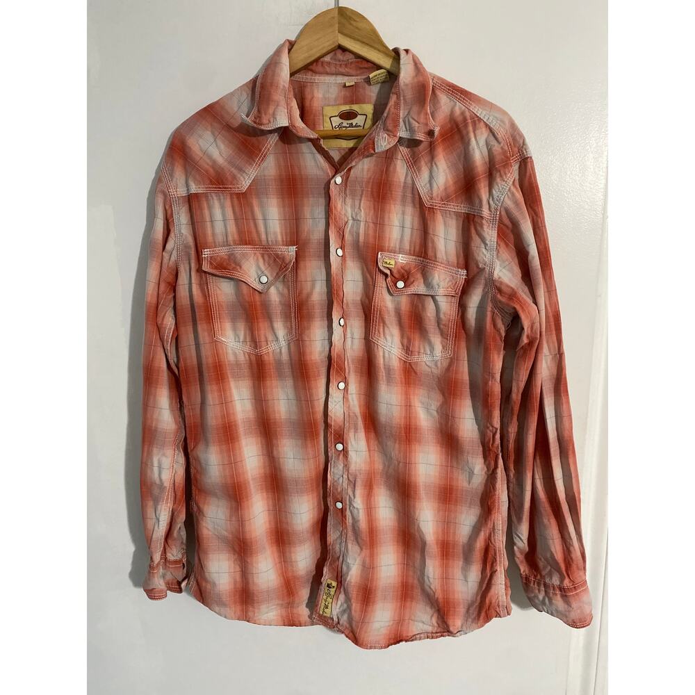 Larry Mahan cowboy collection pearl snap shirt men’s size L red plaid western
